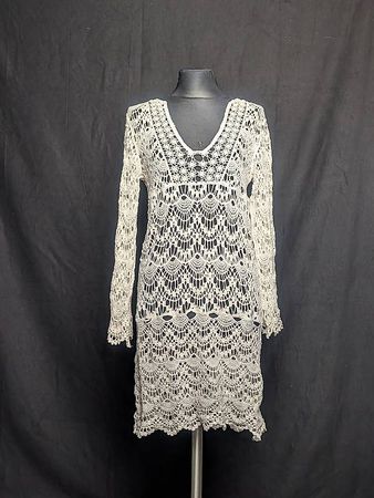 Cremefarbenes Strickkleid im Boho-Stil Gr.  M/L