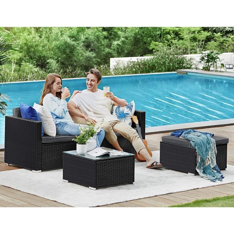 Divani: Gartenmöbel Polyrattan Ecksofa Schwarz Grau HELIOS – Nuovo e nell'imballaggio originale da Lachen SZ venduto da MAMORU-MOEBEL 1