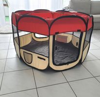 Laufstall Haustier rot beige 96x62cm zusammenlegbar 