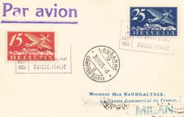 Schweiz Italien Flugpost Brief 1925 Lausanne Mailand