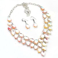 Rainbow Fire Topaz Necklace+Earring Jewelry 103 grams