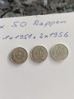 3x 50 Rappen silber sehr schön 1951 und 2x 1956