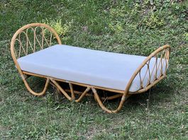 Vintage Kinderbett aus Rattan inkl. Matratze 70 × 140 cm