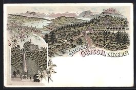 Litho Luzern, Gütsch, Ortspartie mit Ga