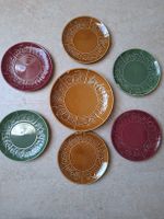 6 Fondue Teller 1 Brotteller Set Keramik  Reliefdekor vintag