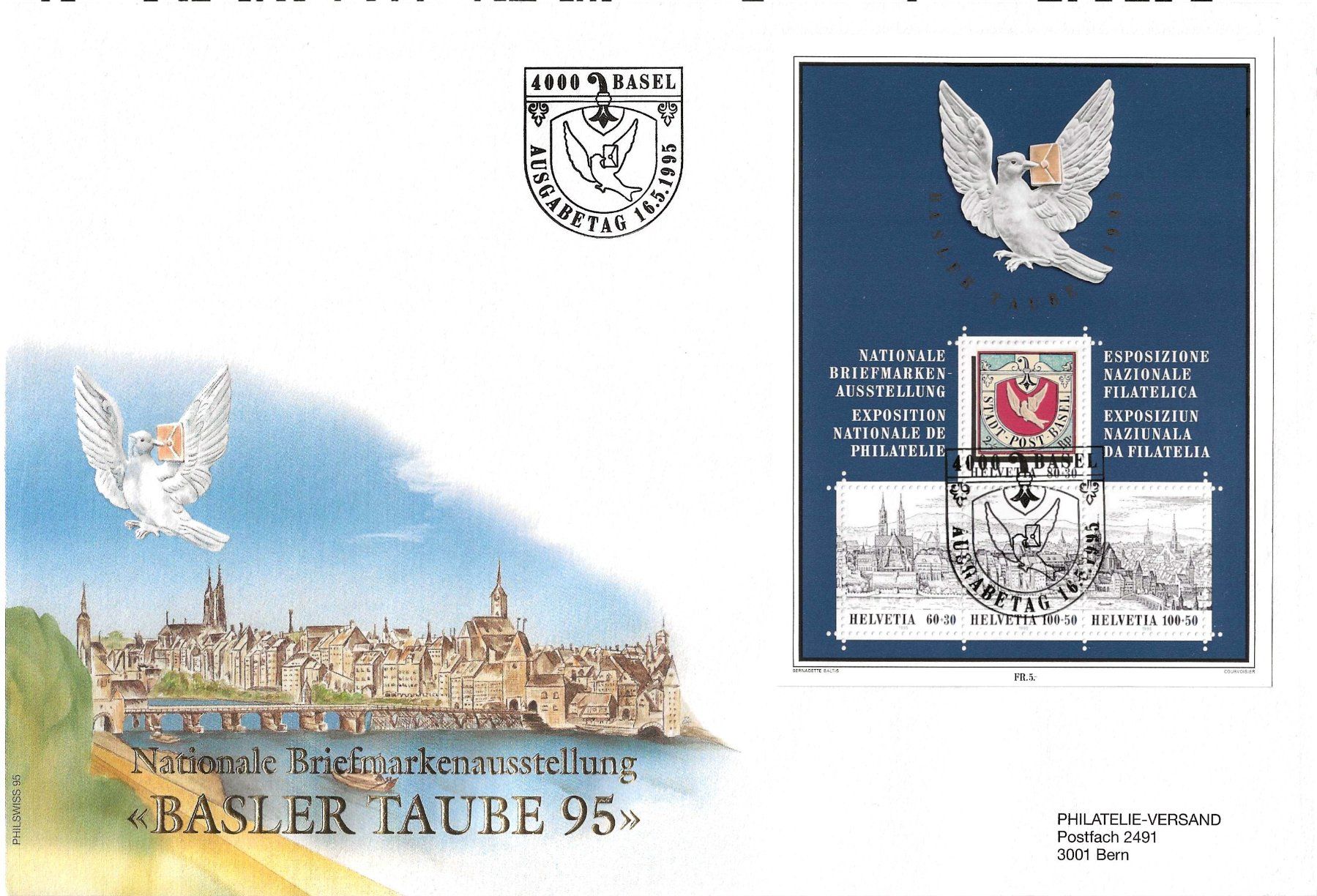 Tutti i francobolli: FDC Block Basler-Taube 1995 – Usato da Zürich venduto da Philacat11