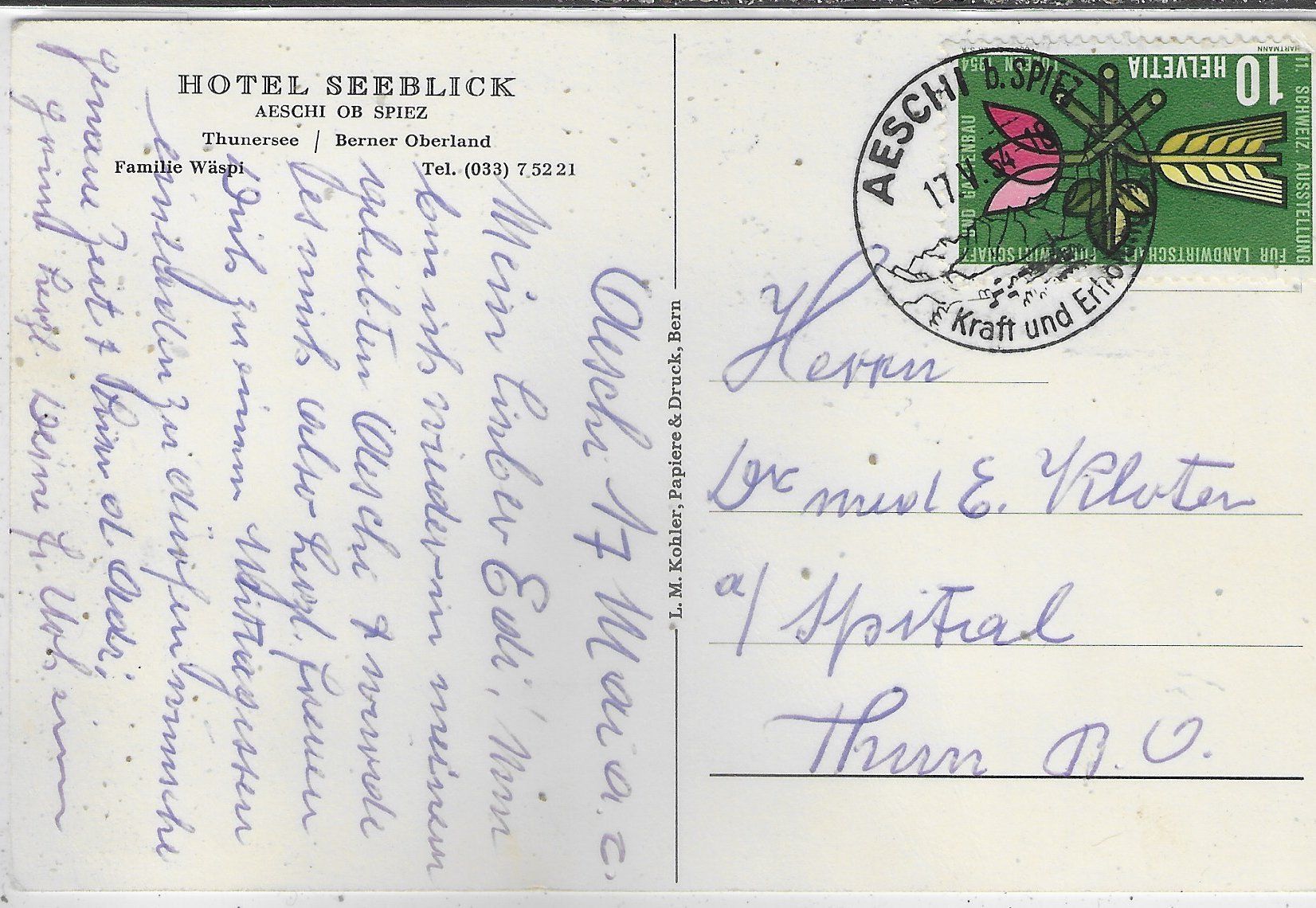 Ansichtskarten: Hotel Seeblick Aeschi ob Spiez – Gebraucht aus Ettingen von Kartenplanet 1