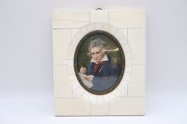 Beethoven Miniatur Beinrahmen Handgemalt Porträt Antik