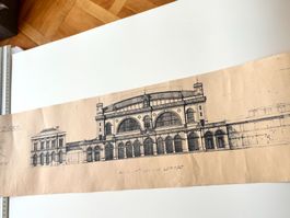 HAUPTBAHNHOF ZÜRICH SCHWEIZ 🧲 21 x 102cm 🧲 BAUPLAN SELTEN