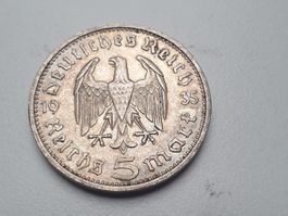 🇩🇪 Third Reich: 5 Reichsmark 1935 F. Hindenburg, silver