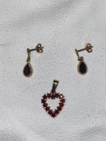 18k Gelbgold Schmuckset mit Rubin Anhänger, Ohrringe