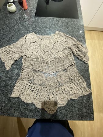Vintage Häkel-Tunika, beige, Grösse M