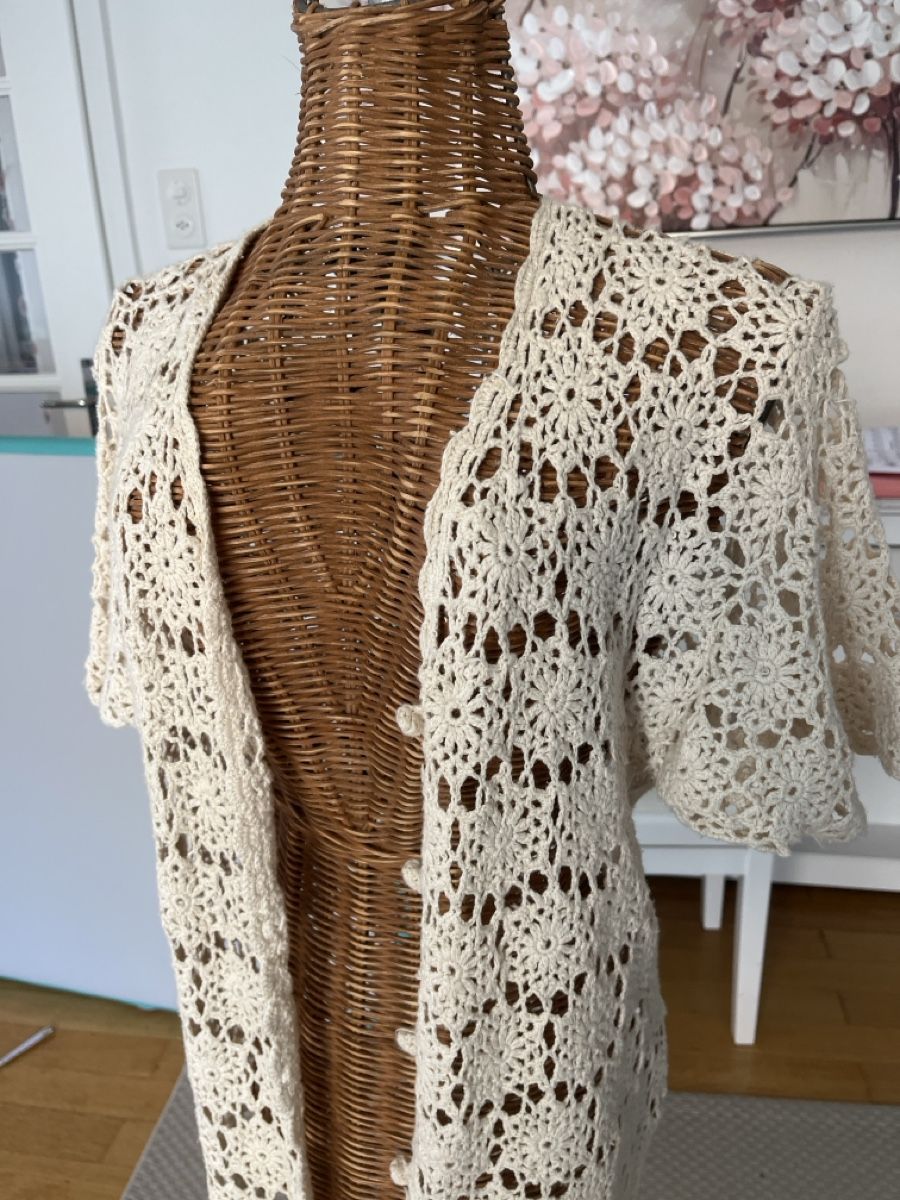 Giacche: Gehäkelte Jacke, Creme, Ramie, Baumwolle, M – Usato da Solothurn venduto da Bobesch08 1