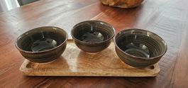 Holztablett mit 3 passenden Schalen, Top Zustand!