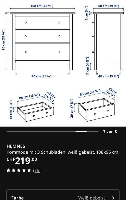 Kommoden: IKEA Hemnes Kommode weiss gebeizt – Gebraucht aus Dörflingen von Kendraa 4