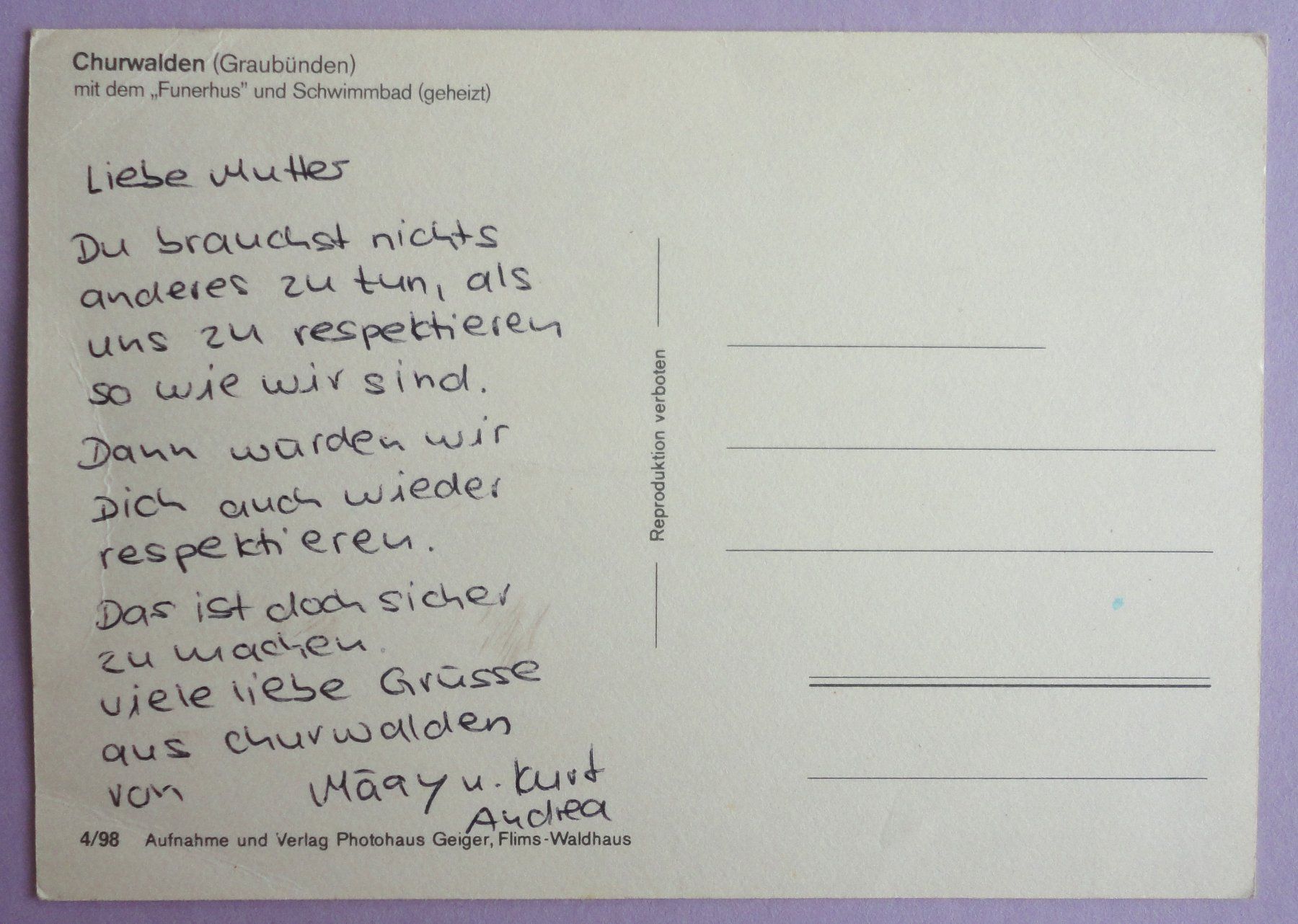 Ansichtskarten: Churwalden GR – Defekt aus Fétigny von Billy2miny 1