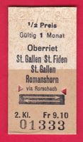 KARTON BILLETT, OBERRIET - ROMANSHORN,2.KLASSE,RETOUR,HALBTA