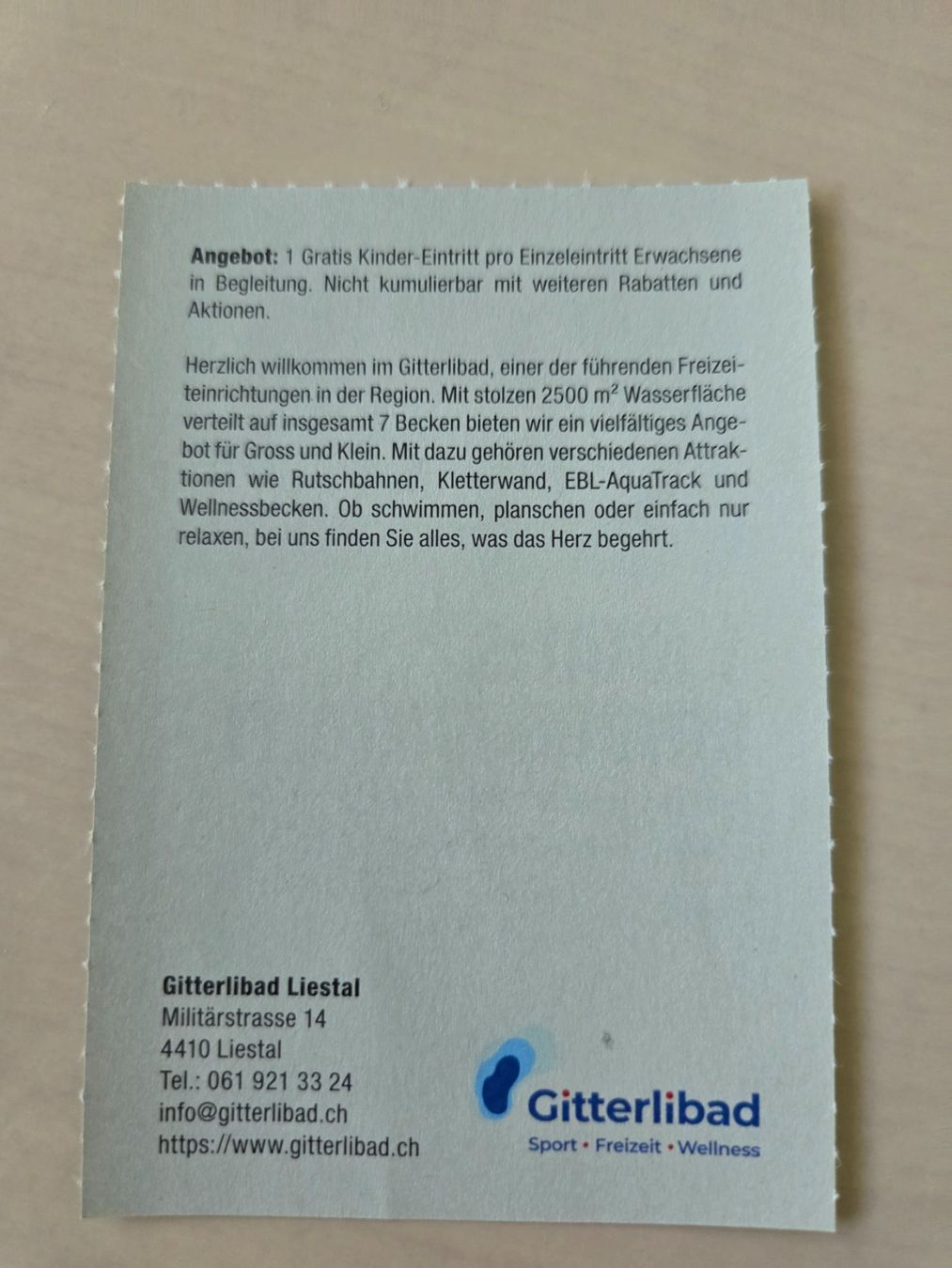 Buoni: Gutschein Gitterlibad Liestal – Usato da Liestal venduto da ITOlio 1