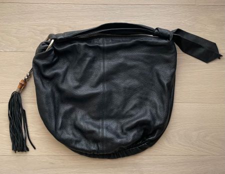 GUCCI, Black leather bamboo tote bag