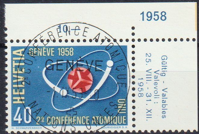Tutti i francobolli: 338, 40 Rp. Atomkonferenz, Sonderstempel Genf – Usato da Basel venduto da Bingis
