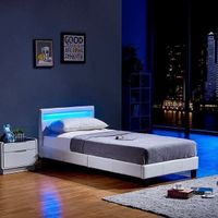 13991 - LED Bett 90x200cm + Lattenrost - WEISS