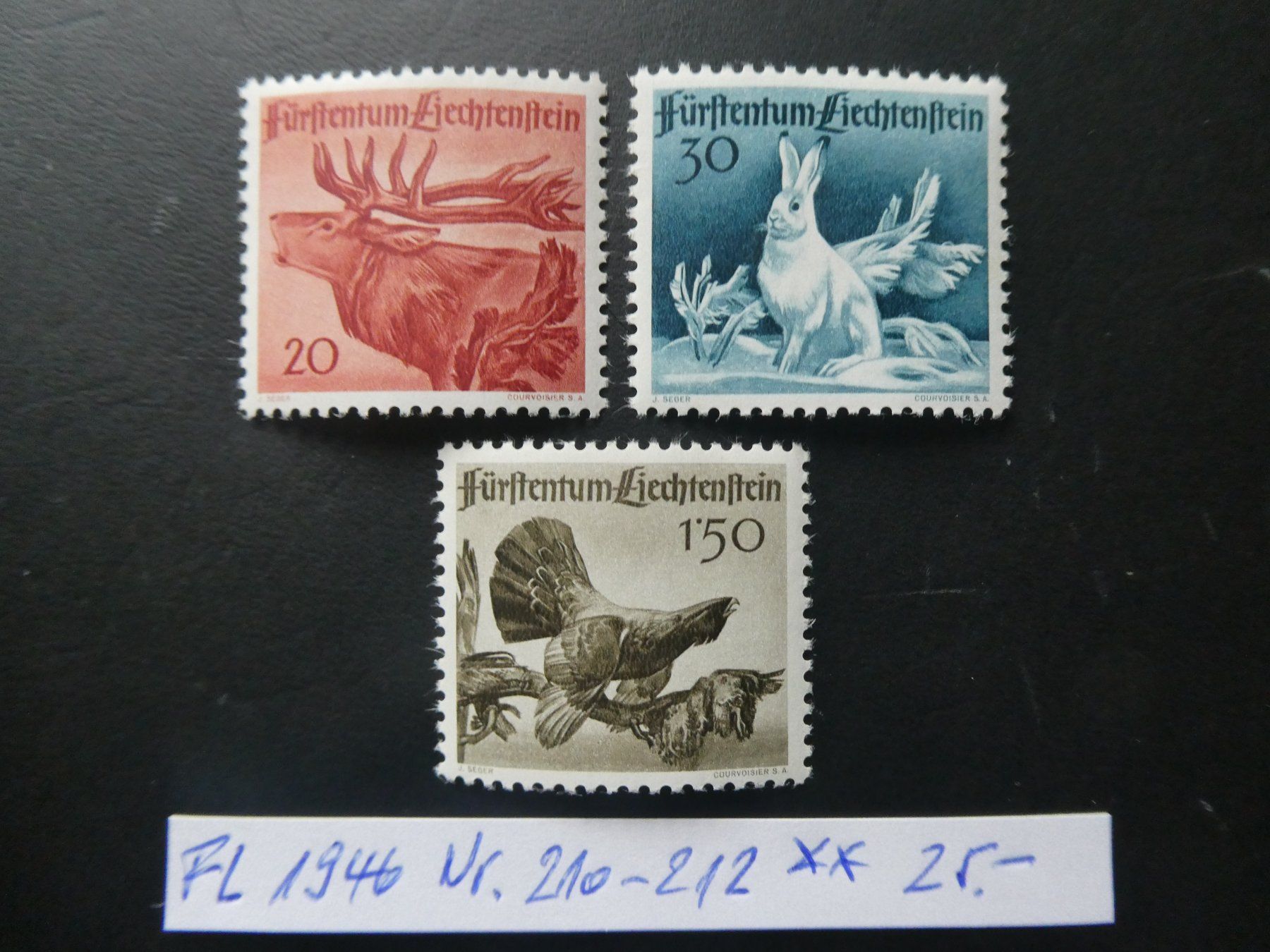 Tutti i francobolli: FL 1946 Nr. 210-212 postfrisch ** – Usato da Lausen venduto da Herbamare01