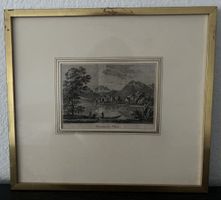 Alter Stich "Schloss Schadau bey Thun", mit Alpen gerahmt!