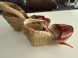 Rote Claudina Sandalen, Gr.39/40, Keilabsatz, Sommerschuhe☀️