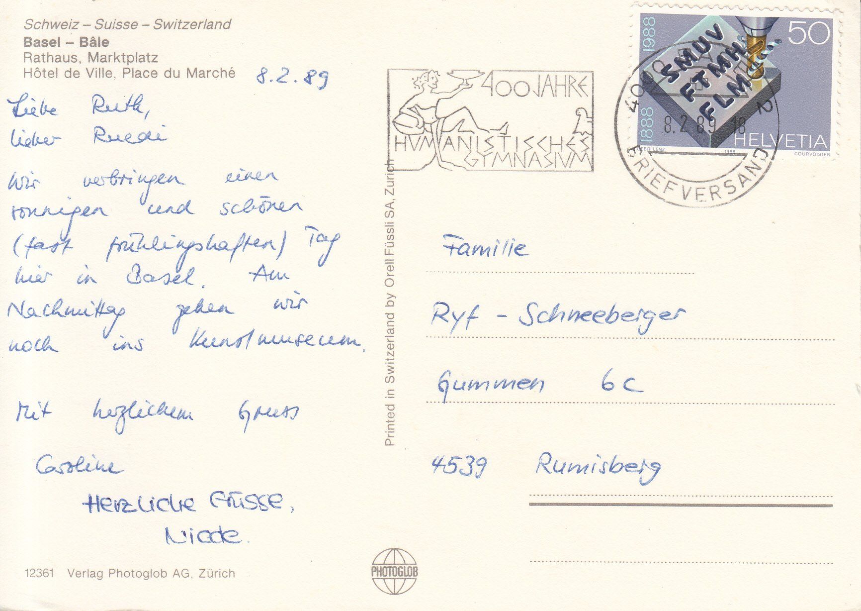 Cartoline postali: Basel 1989 – Usato da Bürglen TG venduto da StampGraf 1