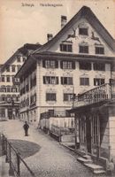 Schwyz, Hirschengasse, Maggi, Bierbrauerei, gelaufen 1912