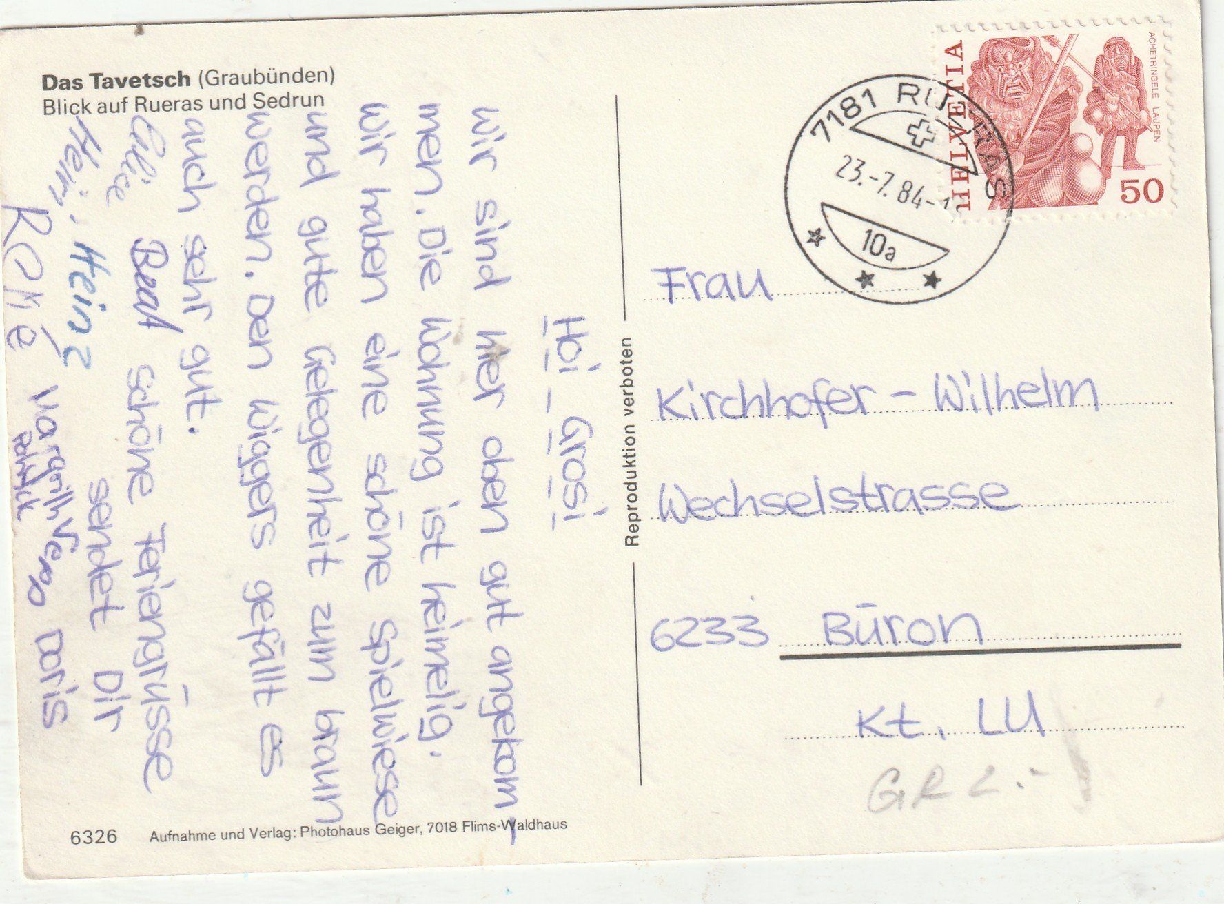 Cartes postales: Dieni - Rueras - Sedrun Sommer – D'occasion à Lumbrein par made02 1
