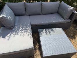 Garten Sitzgruppe Poly Rattan Grauss Grau guter Zustand