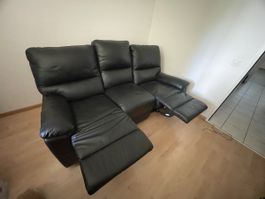Ledersofa Schwarz mit Liegefunktion