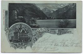 LITHO Gruss aus FLÜELEN Hotel Kreuz Post