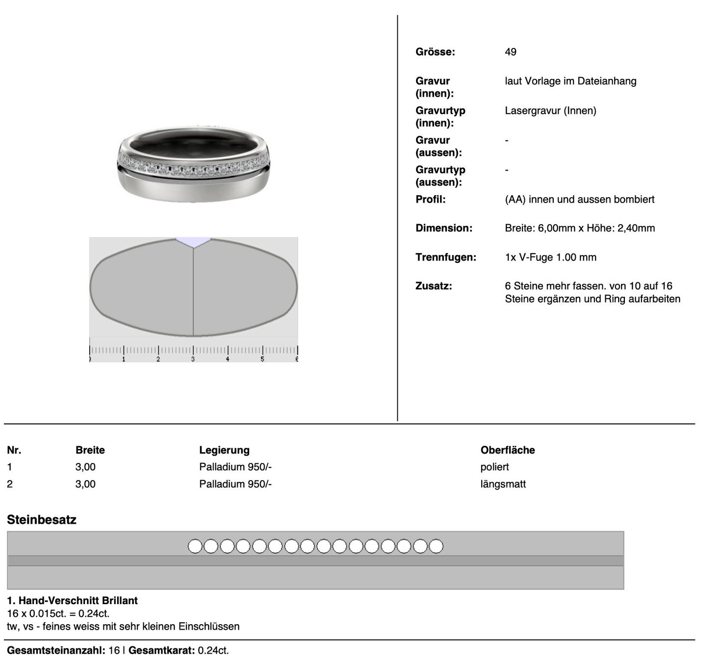 Anelli: Ring Palladium mit 16 Diamanten 0.24ct., Gr. 49 – Usato da Uster venduto da _elloga_ 3