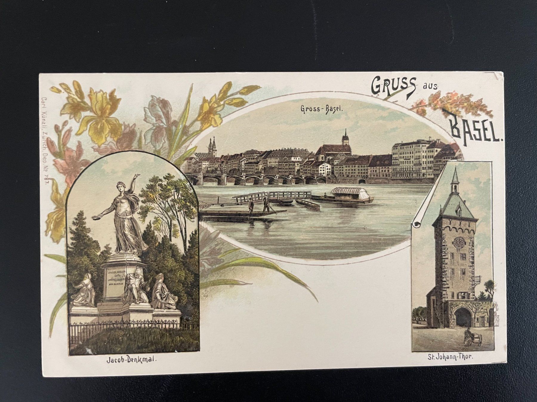 Cartoline postali: AK BS Litho "Gruss aus Basel" Jakobsdenkmal, Grossbasel – Usato da Thal venduto da Danny82