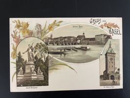 AK BS Litho "Gruss aus Basel" Jakobsdenkmal, Grossbasel