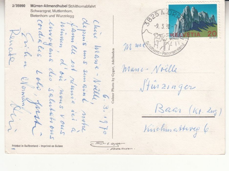 Cartoline postali: Mürren Allmendhubel 1970 – Usato da Bürglen TG venduto da StampGraf 1