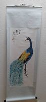 Chinesisches Rollbild, Tuschmalerei, Pfau, Seide