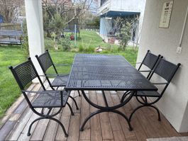 Schwarze Gartentischgruppe/Tisch+6 Stühle,Gusseisen von MBM