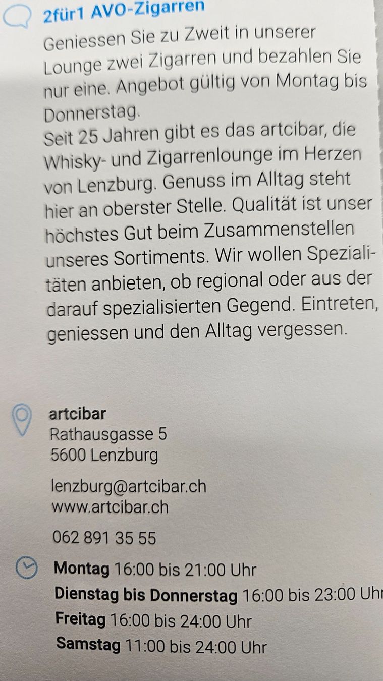 Buoni: Gratis AVO ZIGARREN artcibar Lenzburg – Nuovo e nell'imballaggio originale da Uezwil venduto da Jasmin_ 1