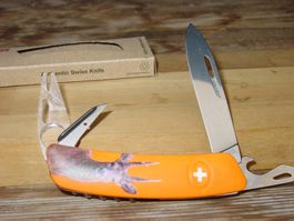 Swiza Jäger Messer mit Zecken tool in orange (Werbemesser)