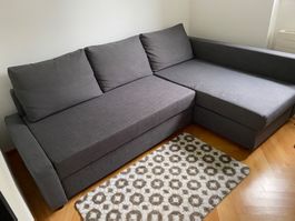 Eck-Polstergruppe Bettsofa Stoff mit Stauraum dunkelgrau