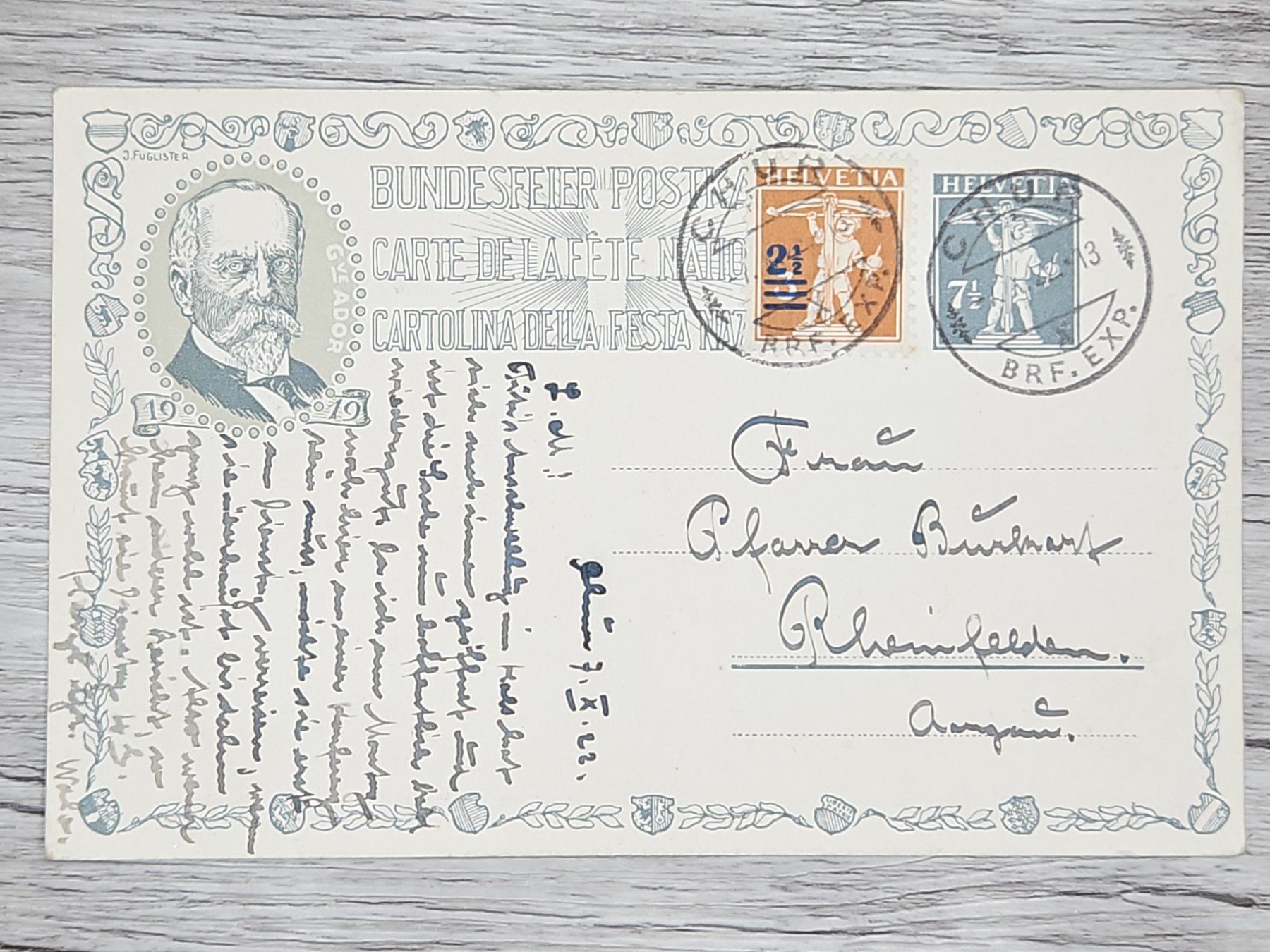 Tutti i francobolli: CL16 Carte Postale + Timbre Suisse 1922 – Usato da Cousset venduto da Patrick_Collections