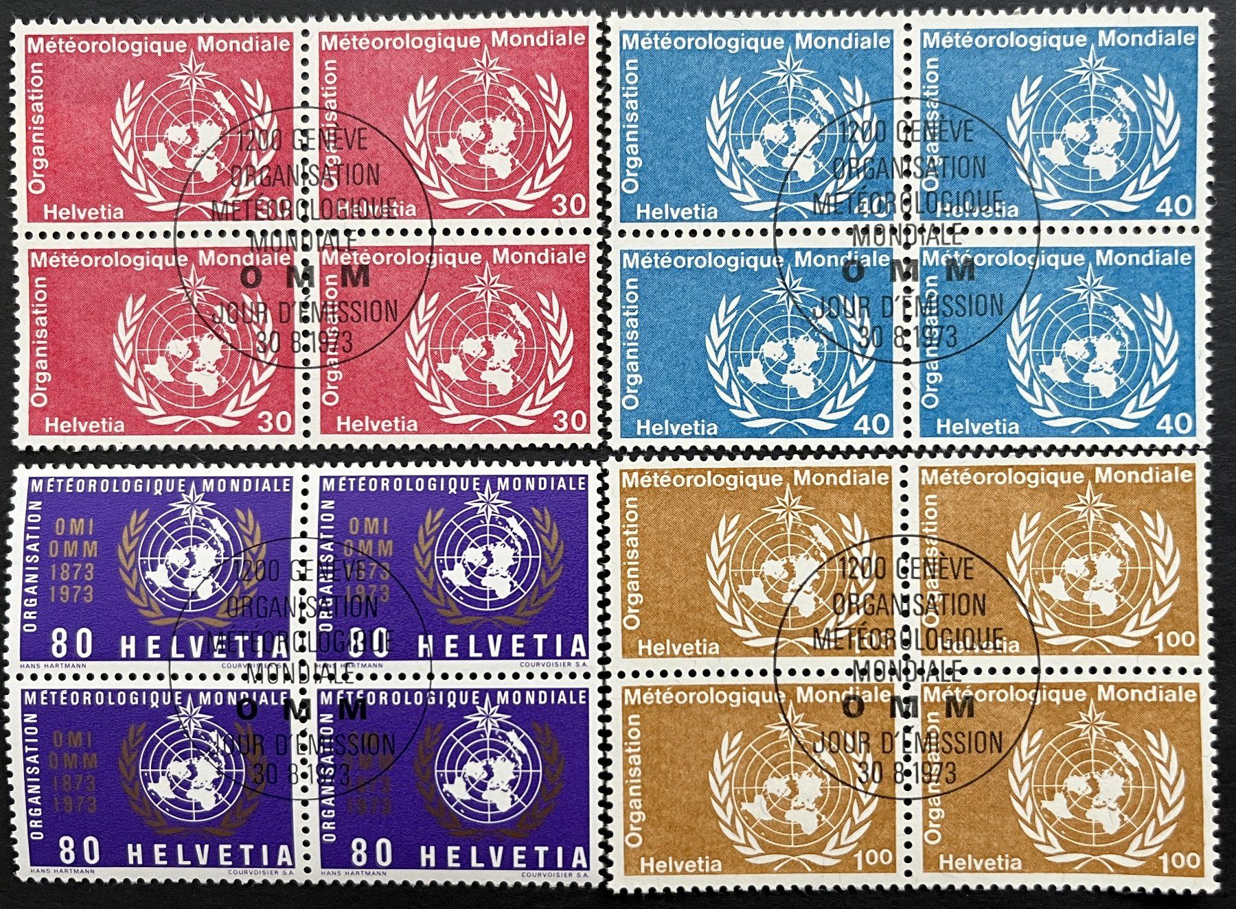 Tutti i francobolli: Dienstmarken, OMM 1973, 4 Viererblocks 30.8.73 – Nuovo (secondo la descrizione) da Buttisholz venduto da wbr_wdw8