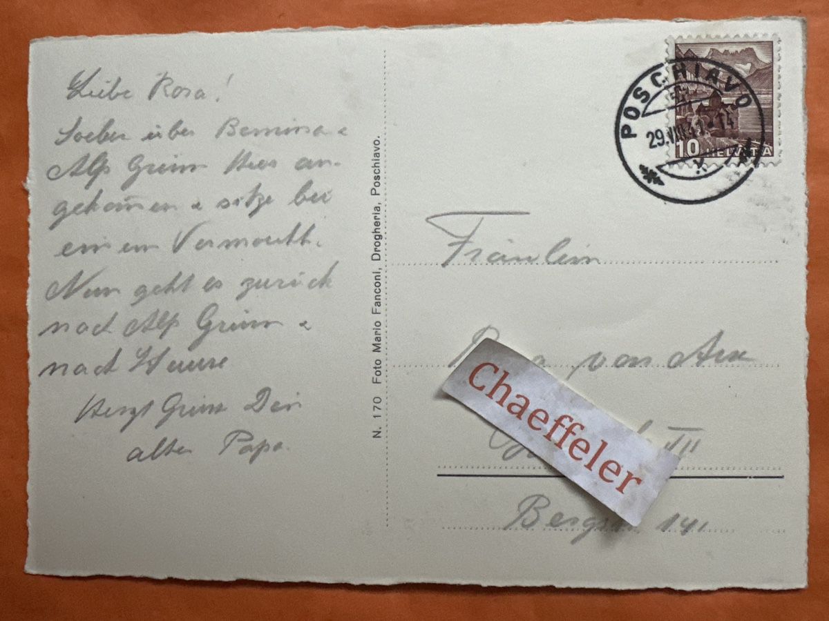 Cartoline postali: 1941 Poschiavo ( Convento ) – Usato da Zürich venduto da Chaeffeler 1