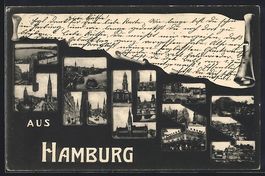 Mikroskop-AK Hamburg, Kirche, Strassenba