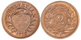 2 Rappen von 1929 (Stempelglanz)