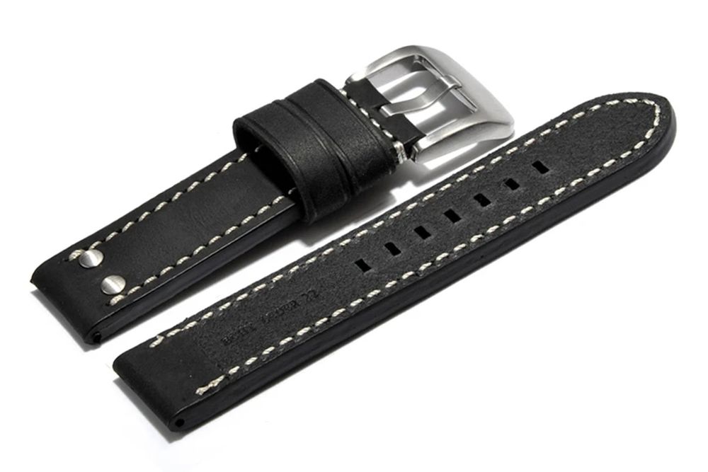 Bracciali & Braccialetti: Uhrenarmband extra stark Leder Vintage 2 Niet 20mm schwarz – Nuovo e nell'imballaggio originale da Wittenbach venduto da uhrenzubehoer24 1