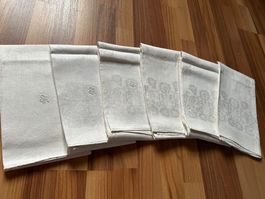 6 Leinen Tücher für die Küche mit Stickerei weiss